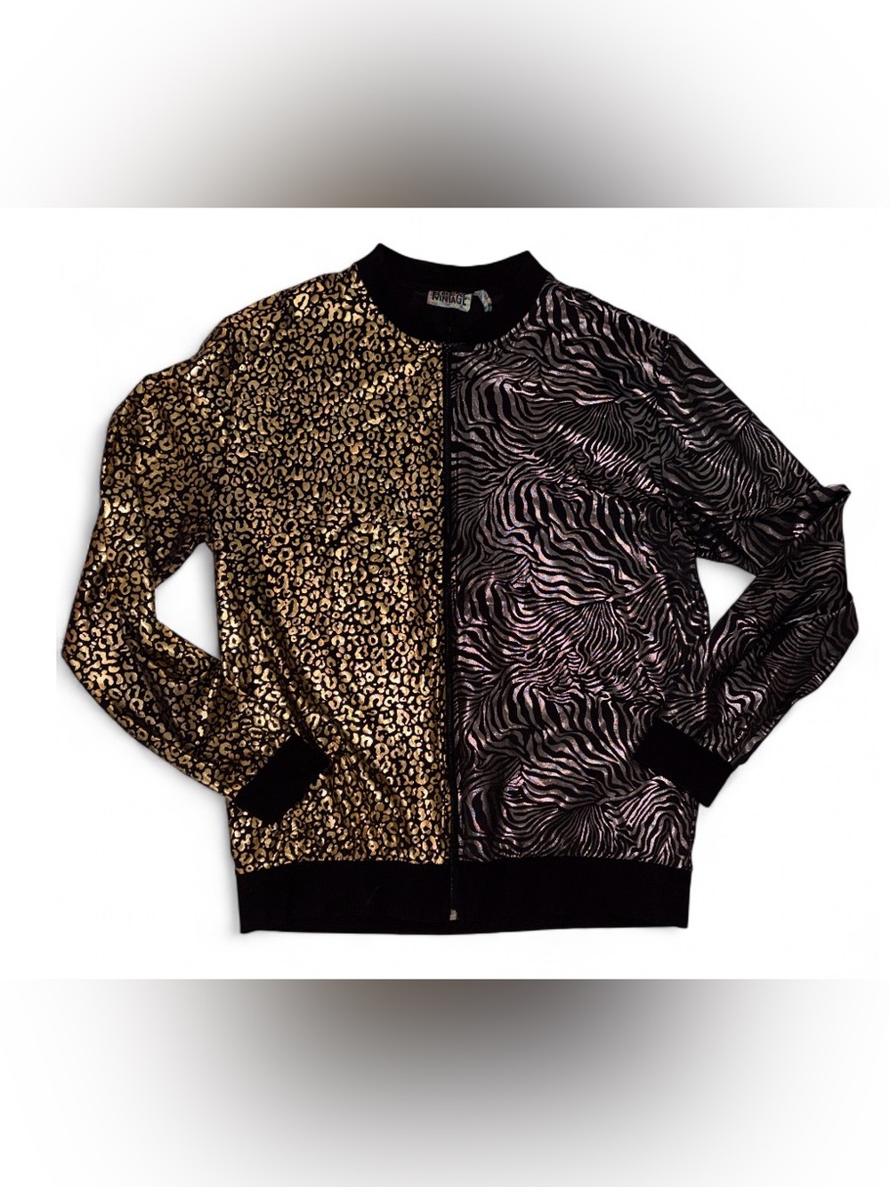 Reclaimed Vintage Gold & Black Metallic Animal-Print Zip-Up Jacket Unisex